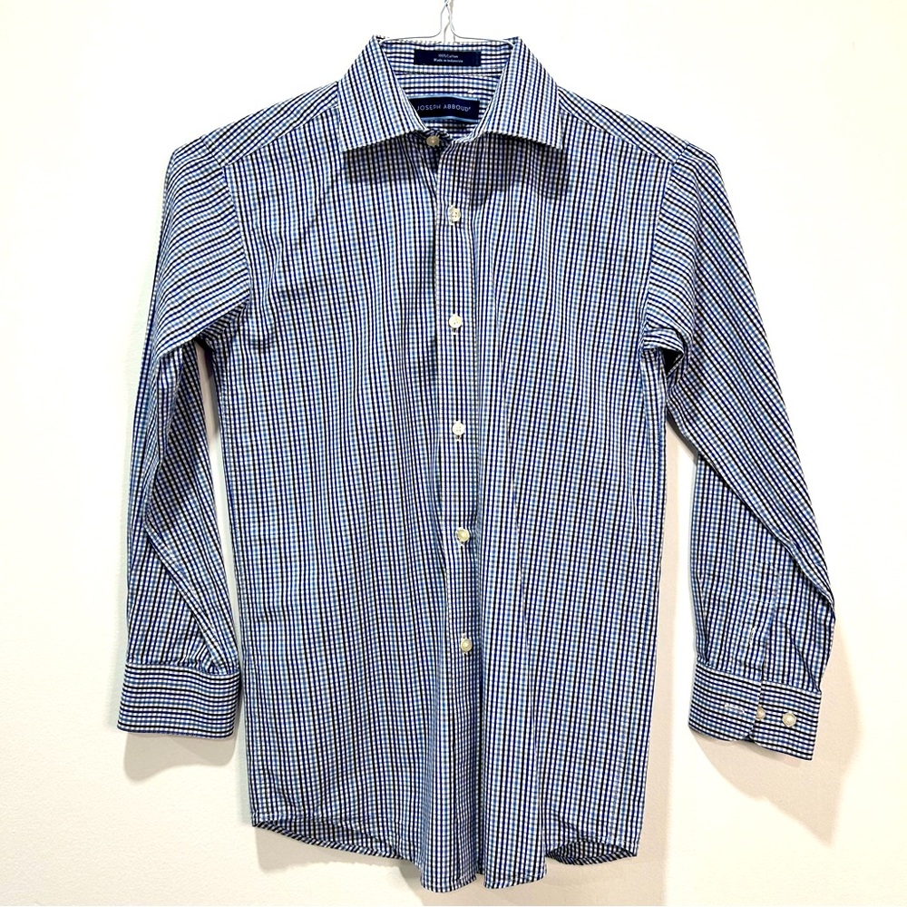 JOSEPH ABBOUD Blue Checkered Long-sleeve Dress Shirt in Boys Size 12